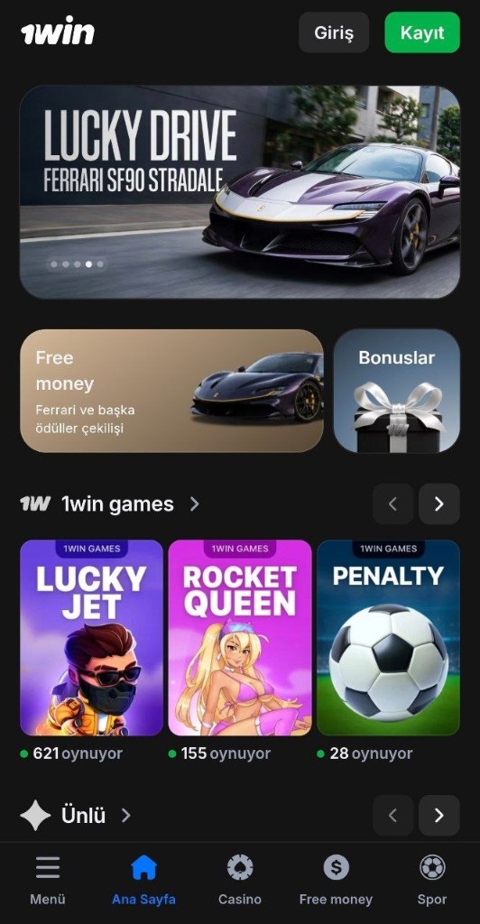1Win mobil ana sayfa