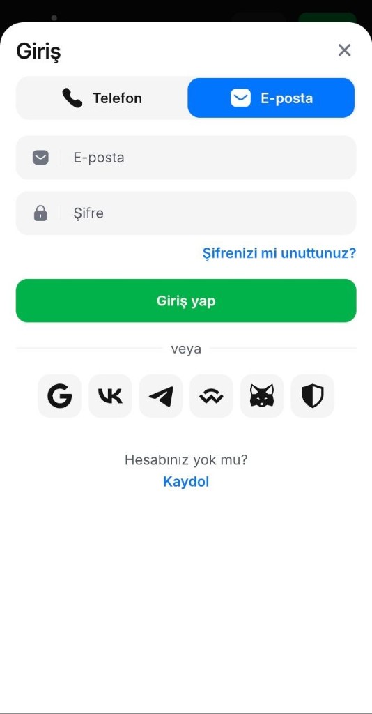 1Win mobil kayıt ve giriş ekranı